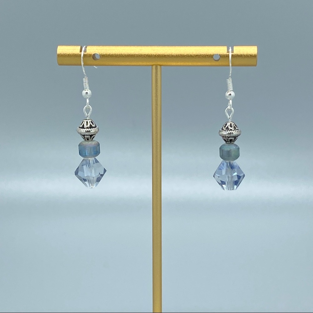 Glass Bicone‎ with Silver Plated Spacer Drop Earrings Handmade